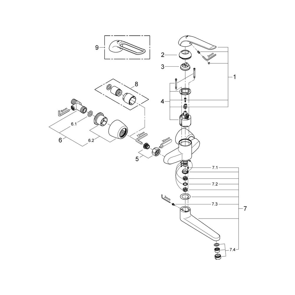 Grohe Eurosmart Care Einhand-Waschtischbatterie, Wandm., Ausladung 274mm, 46mm Keramikk... GROHE-32774000 4005176871740 (Abb. 5)