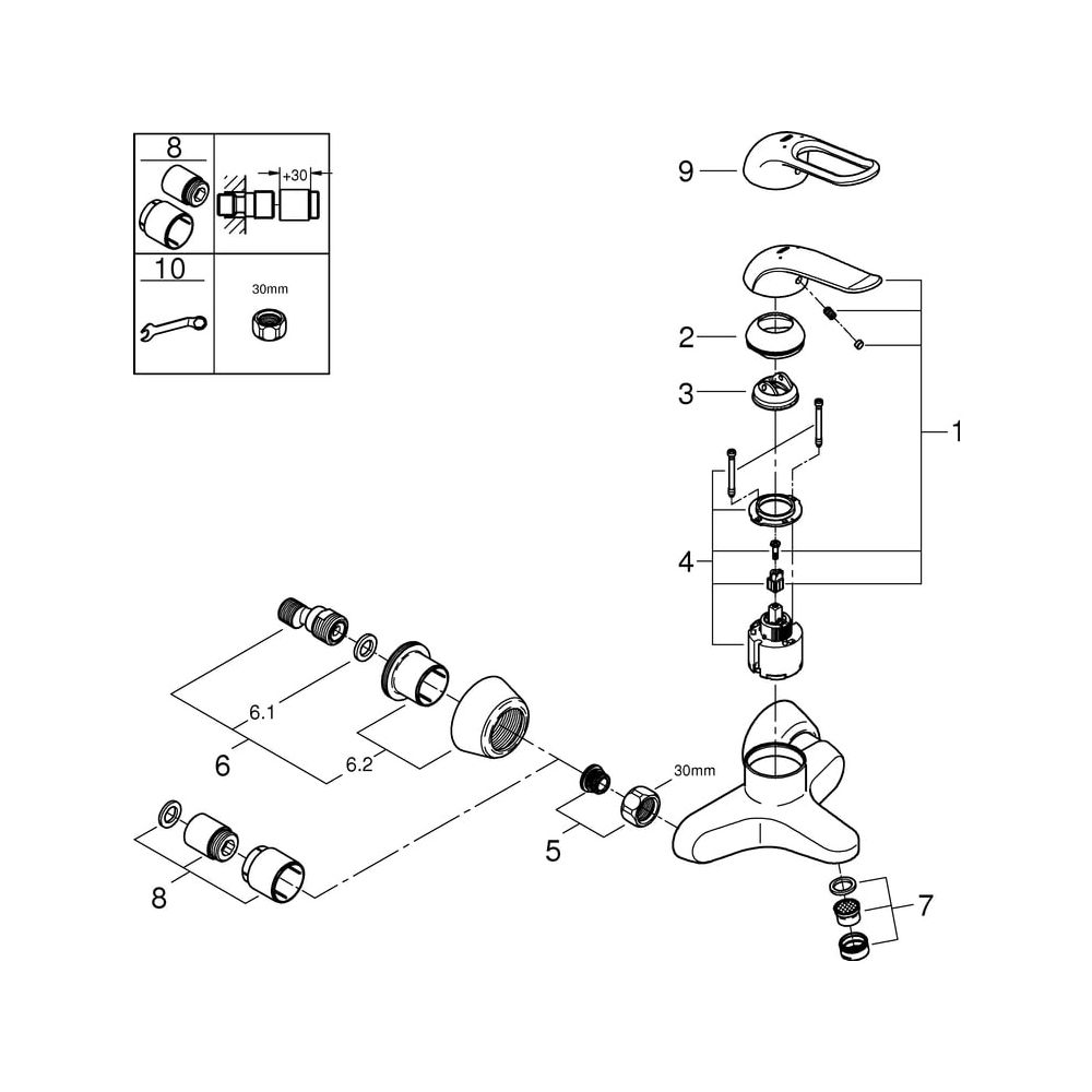 Grohe Eurosmart Care Einhand-Waschtischbatterie, Wandm., Ausladung 157mm, 46mm Keramikk... GROHE-32776000 4005176871764 (Abb. 6)