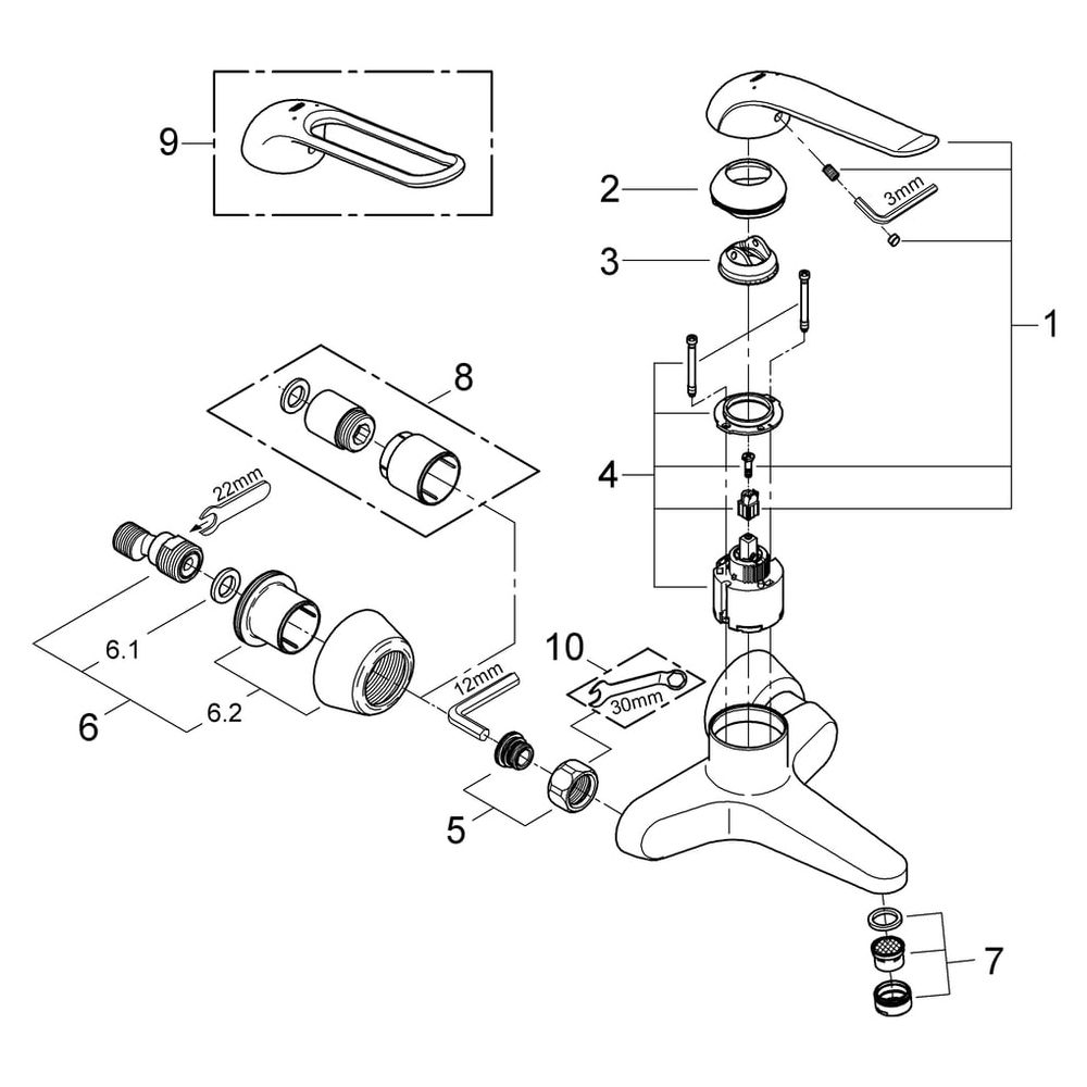 Grohe Eurosmart Care Einhand-Waschtischbatterie, Wandm., Ausladung 205mm, 46mm Keramikk... GROHE-32778000 4005176871788 (Abb. 6)