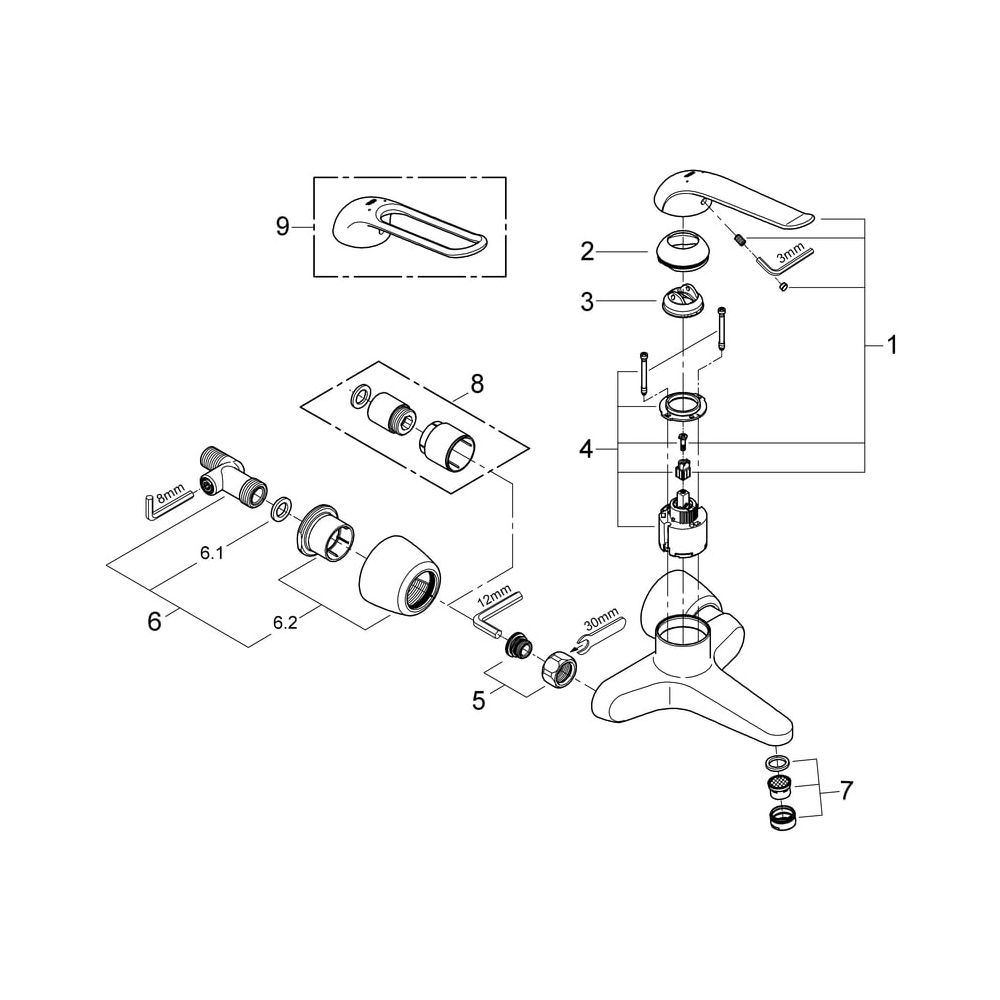 Grohe Eurosmart Care Einhand-Waschtischbatterie, Wandm., Ausladung 221mm, 46mm Keramikk... GROHE-32779000 4005176871795 (Abb. 5)