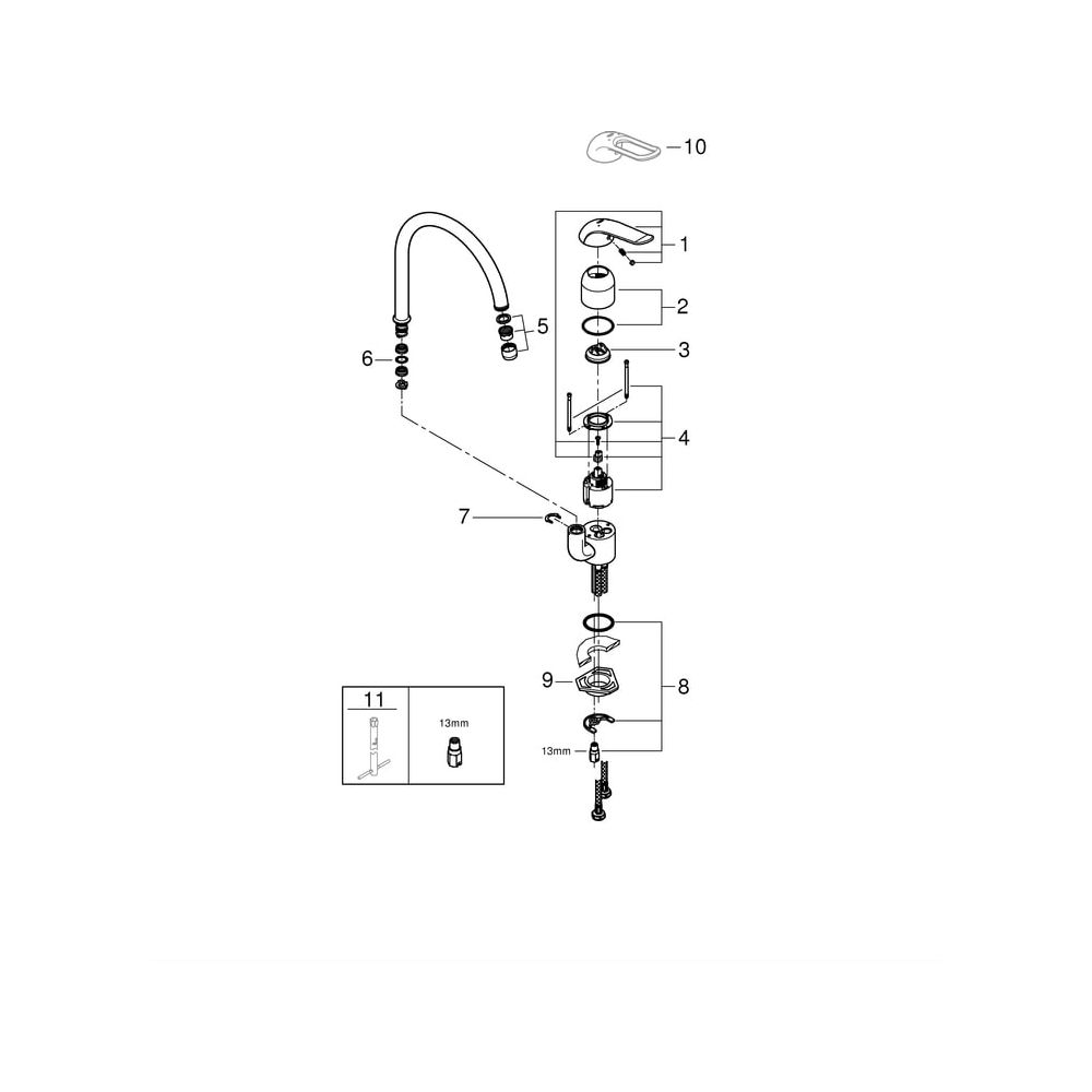 Grohe Eurosmart Care Einhand-Spültischbatterie, 1-Loch-Montage, flacher schwenkbarer Ro... GROHE-32786000 4005176871863 (Abb. 8)