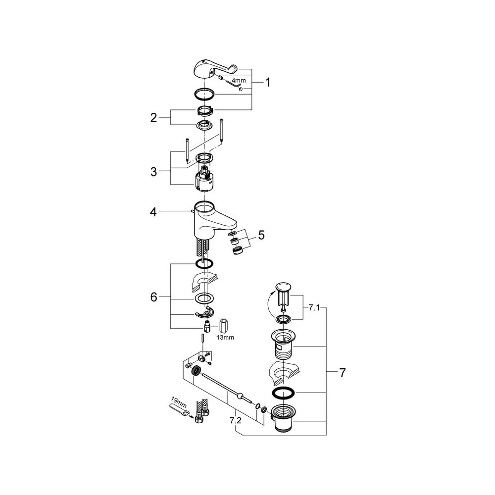 Grohe Eurosmart Care Einhand-Sicherheitsmisch-Waschtischbatterie, Einloch, Ablaufgarnit... GROHE-32788000 4005176871887 (Abb. 5)