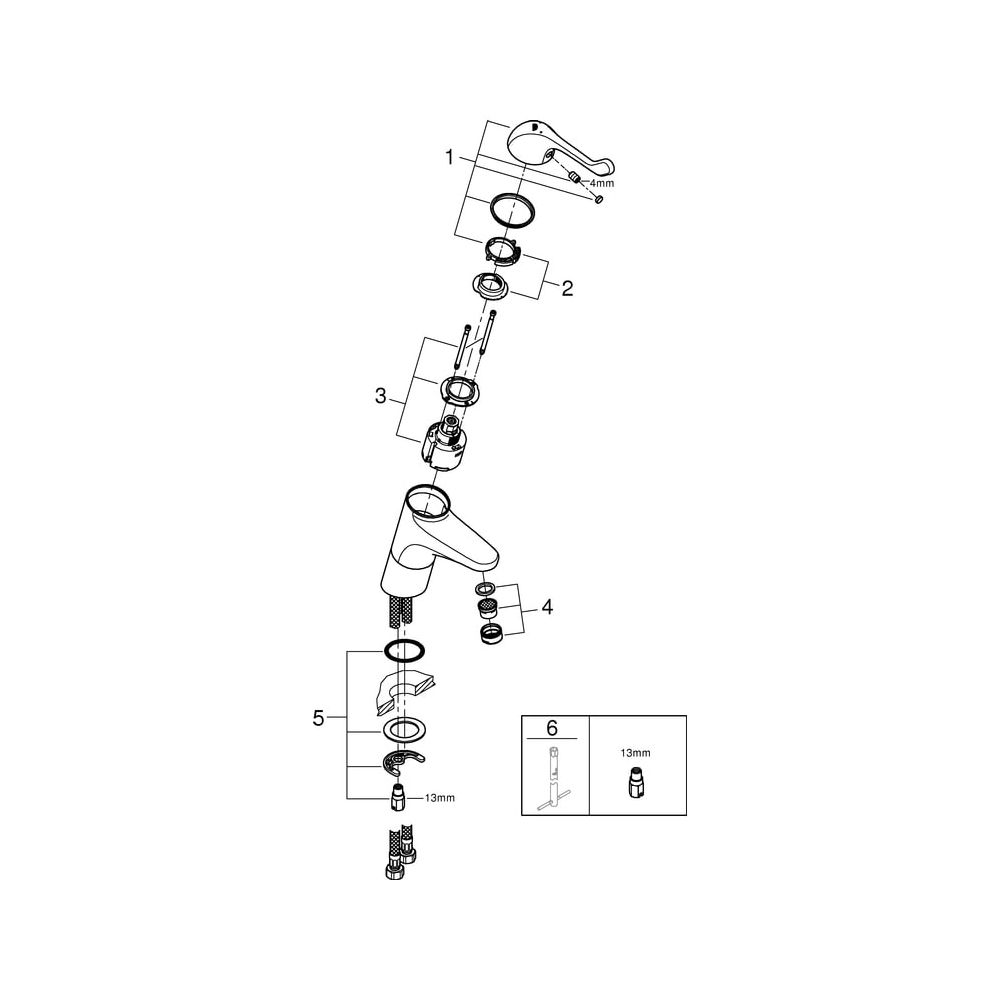 Grohe Eurosmart Care Einhand-Sicherheitsmisch-Waschtischbatterie, Einloch, glatter Körp... GROHE-32790000 4005176871900 (Abb. 6)