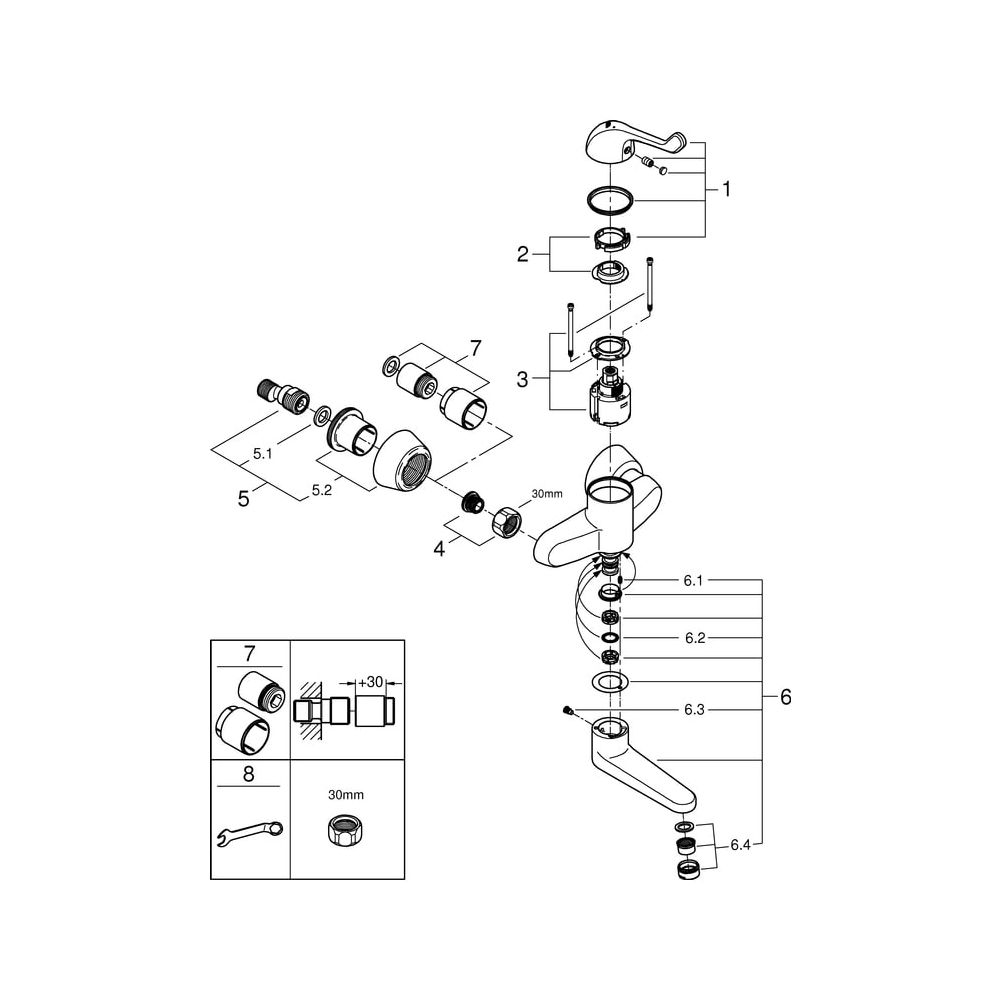 Grohe Eurosmart Care Einhand-Sicherheitsmisch-Waschtischbatterie, Wandmontage, Hebellän... GROHE-32792000 4005176871924 (Abb. 9)