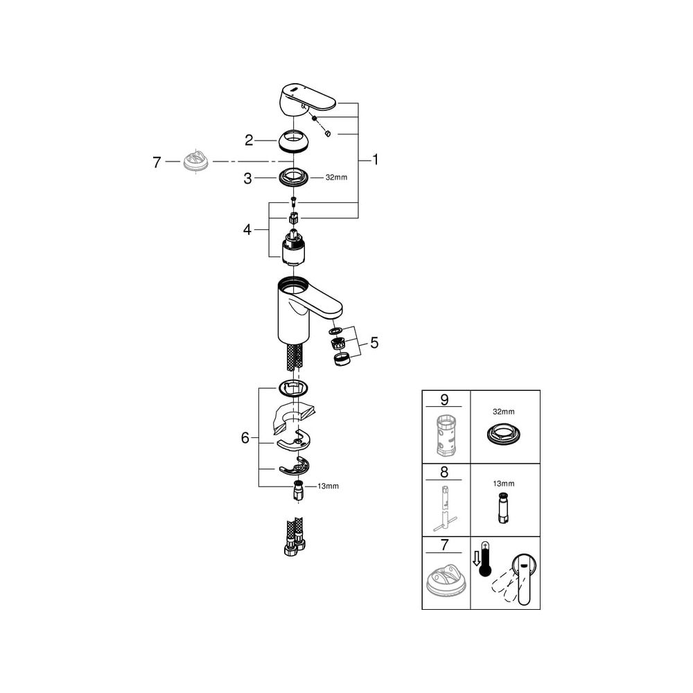 Grohe Eurosmart Cosmopolitan Einhand-Waschtischbatterie, S-Size, glatter Körper, Chrom,... GROHE-32824000 4005176874604 (Abb. 8)