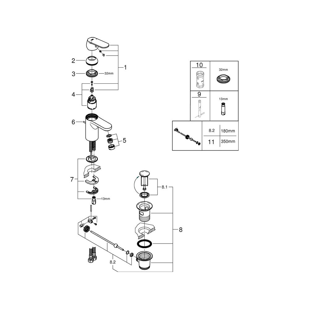 Grohe Eurosmart Cosmopolitan Einhand-Waschtischbatterie, S-Size, 1 1/4" Zugstangen-Garn... GROHE-3282500E 4005176874628 (Abb. 7)