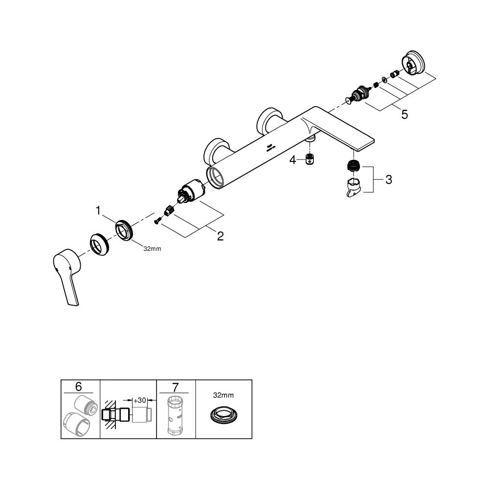 Grohe Allure Einhand-Wannenbatterie 32826_1, Wandmontage, eigensicher, Satin Graphite, ... GROHE-32826MG1 4005176947247 (Abb. 4)