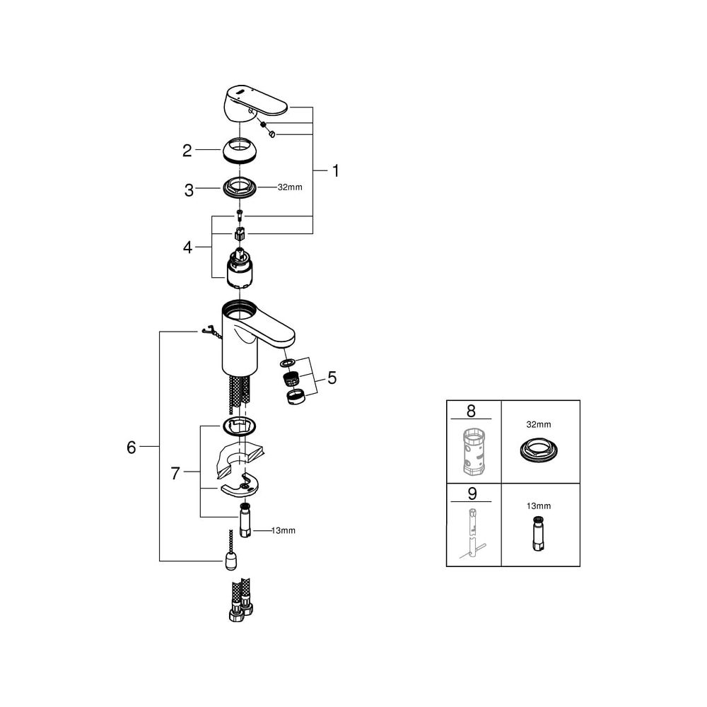 Grohe Eurosmart Cosmopolitan Einhand-Waschtischbatterie, S-Size, versenkbare Kette, Spe... GROHE-3282700E 4005176906565 (Abb. 5)