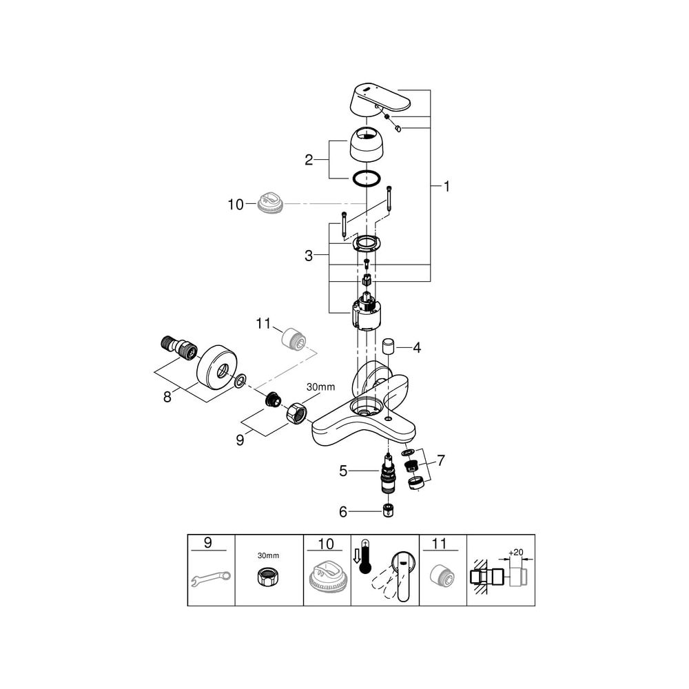 Grohe Eurosmart Cosmopolitan Einhand-Wannenbatterie, DN 15, Wandmontage, Chrom, 3283100... GROHE-32831000 4005176874703 (Abb. 7)