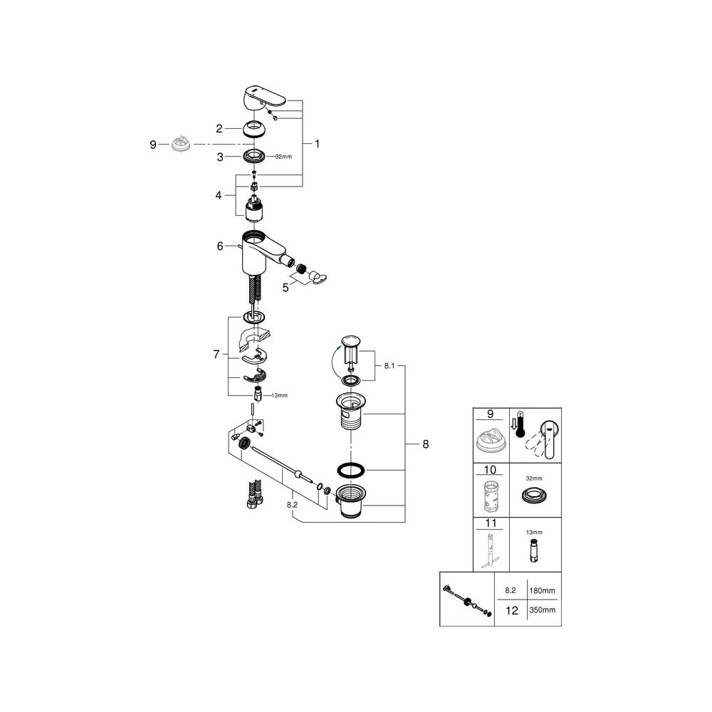 Grohe Eurosmart Cosmopolitan Einhand-Bidetbatterie, 1-Loch-Montage, 1 1/4" Zugstangen-G... GROHE-32839000 4005176874802 (Abb. 5)