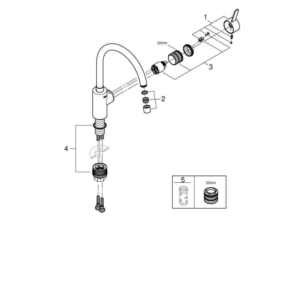 Grohe Eurosmart Cosmopolitan Einhand-Spültischbatterie, hoher Auslauf, Chrom, 32843002... GROHE-32843002 4005176466939 (Abb. 10)