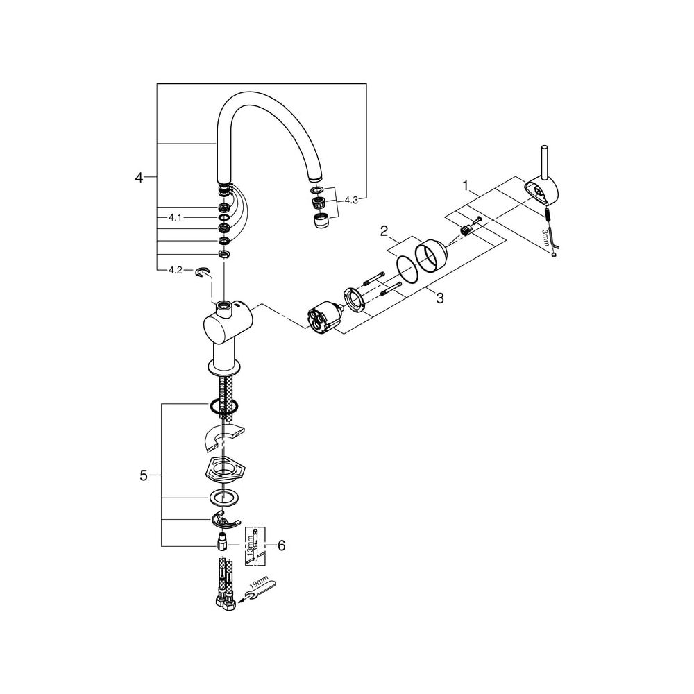 Grohe Minta Einhand-Spültischbatterie, 1-Loch-Mont., C-Schwenkausl., Dual-Spülbr. herau... GROHE-32917AL0 4005176488702 (Abb. 7)