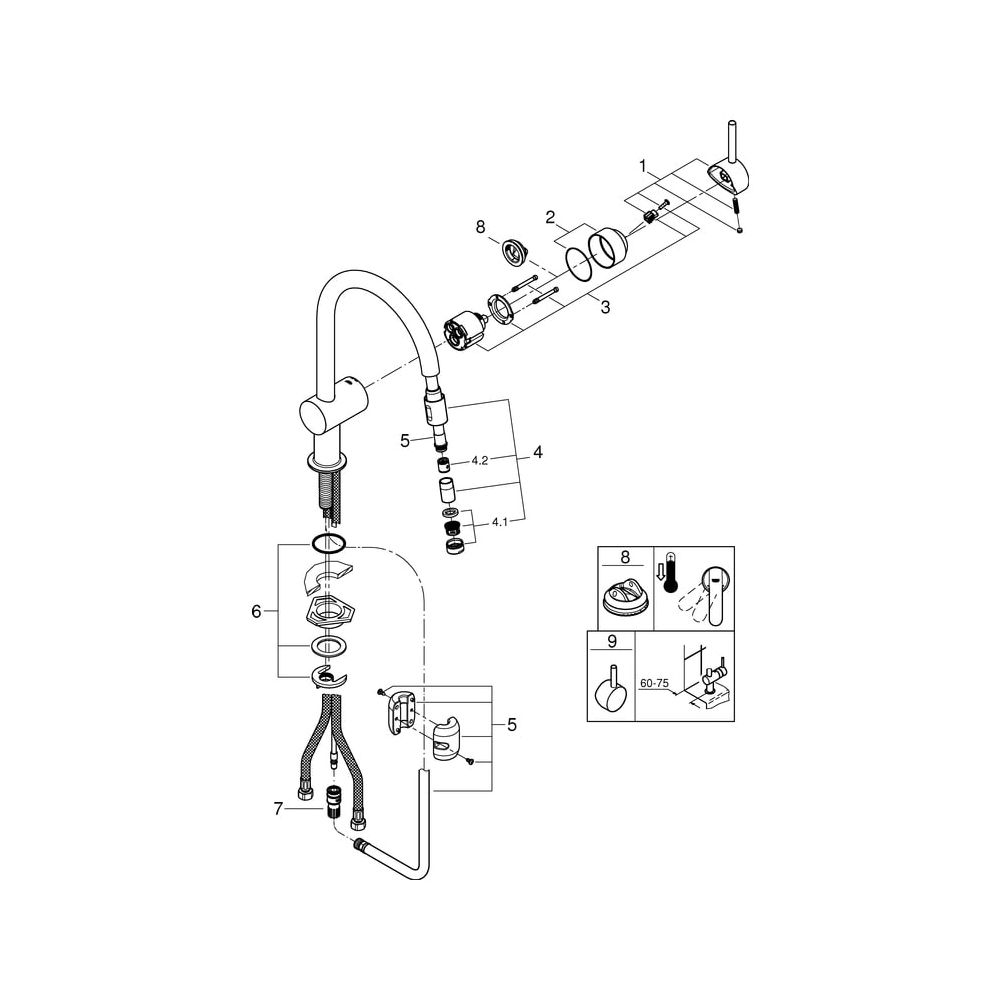 Grohe Minta Einhand-Spültischbatterie, 1-Loch-Montage, C-Auslauf, EcoJoy, herausziehbar... GROHE-3291800E 4005176866616 (Abb. 7)