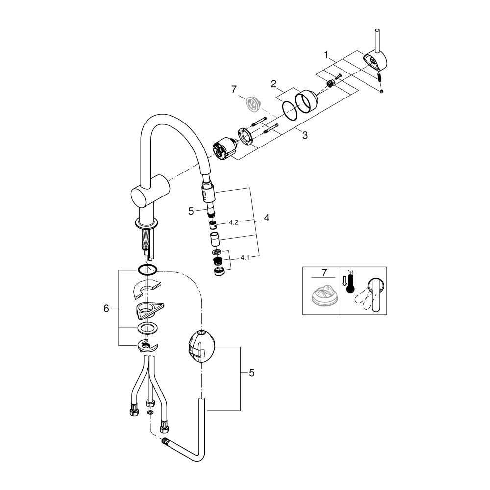 Grohe Minta Einhand-Spültischbatterie, 1-Loch-Montage, C-Schwenkauslauf, herausziehbar,... GROHE-32918DC0 4005176804953 (Abb. 6)