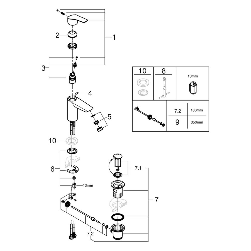 Grohe Eurosmart Einhand-Waschtischbatterie, S-Size, Temperaturbegrenzer, Zugstangen-Gar... GROHE-32926003 4005176613234 (Abb. 9)
