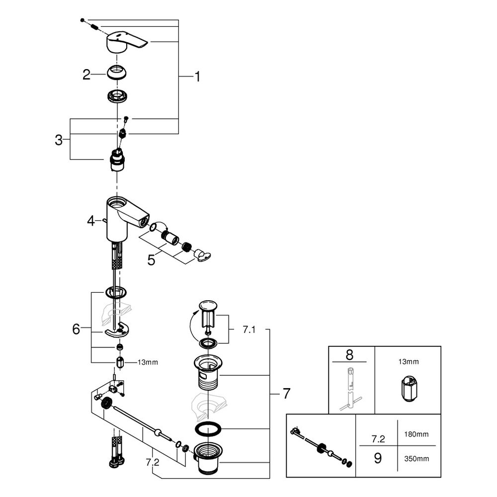 Grohe Eurosmart Einhand-Bidetbatterie, 1-Loch-Montage, Temperaturbegrenzer, Zugstangen-... GROHE-32929003 4005176613623 (Abb. 8)