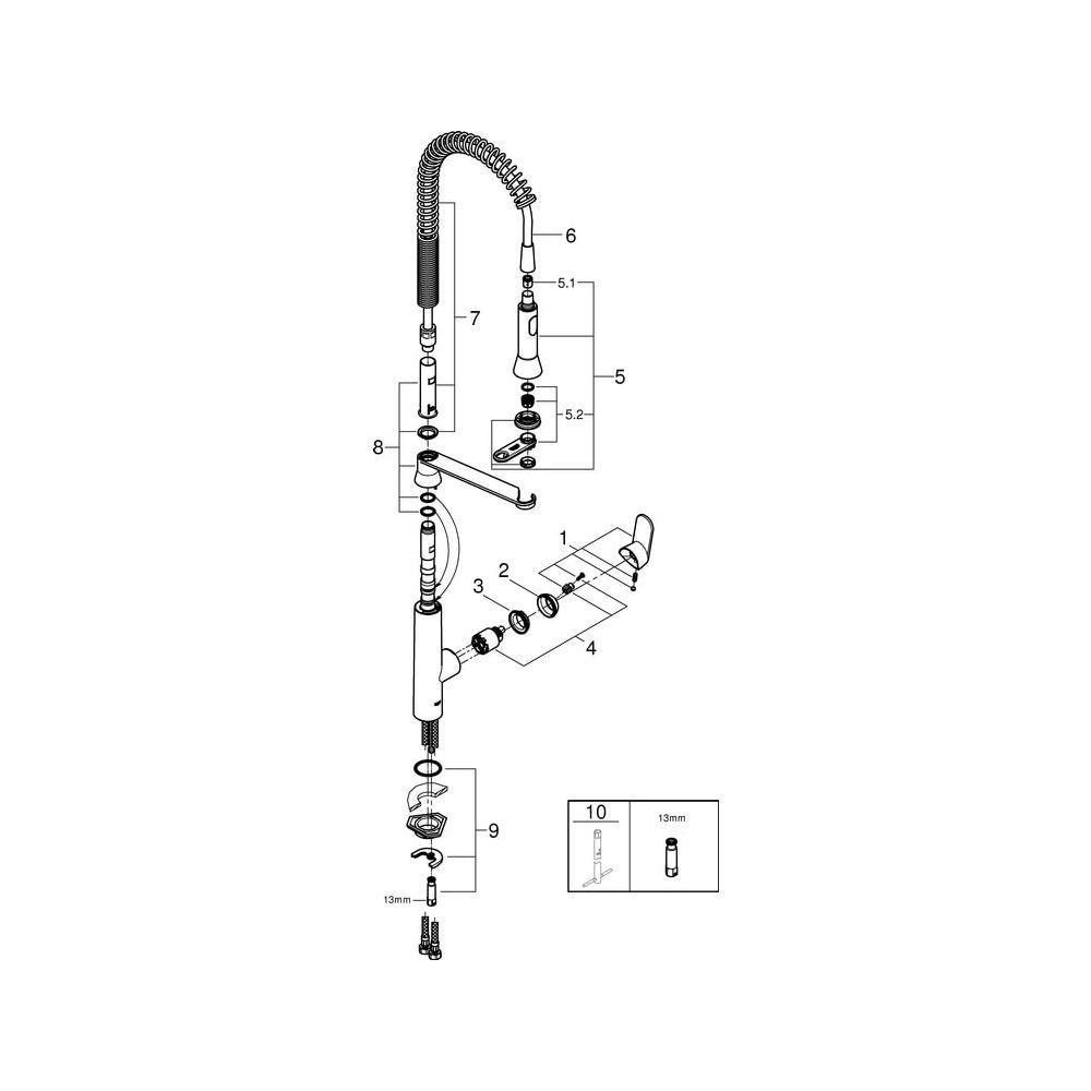 Grohe K7 Einhand-Spültischbatterie, 1-Loch-Montage, herausziehbare SpeedClean Profibrau... GROHE-32950DC0 4005176879845 (Abb. 8)