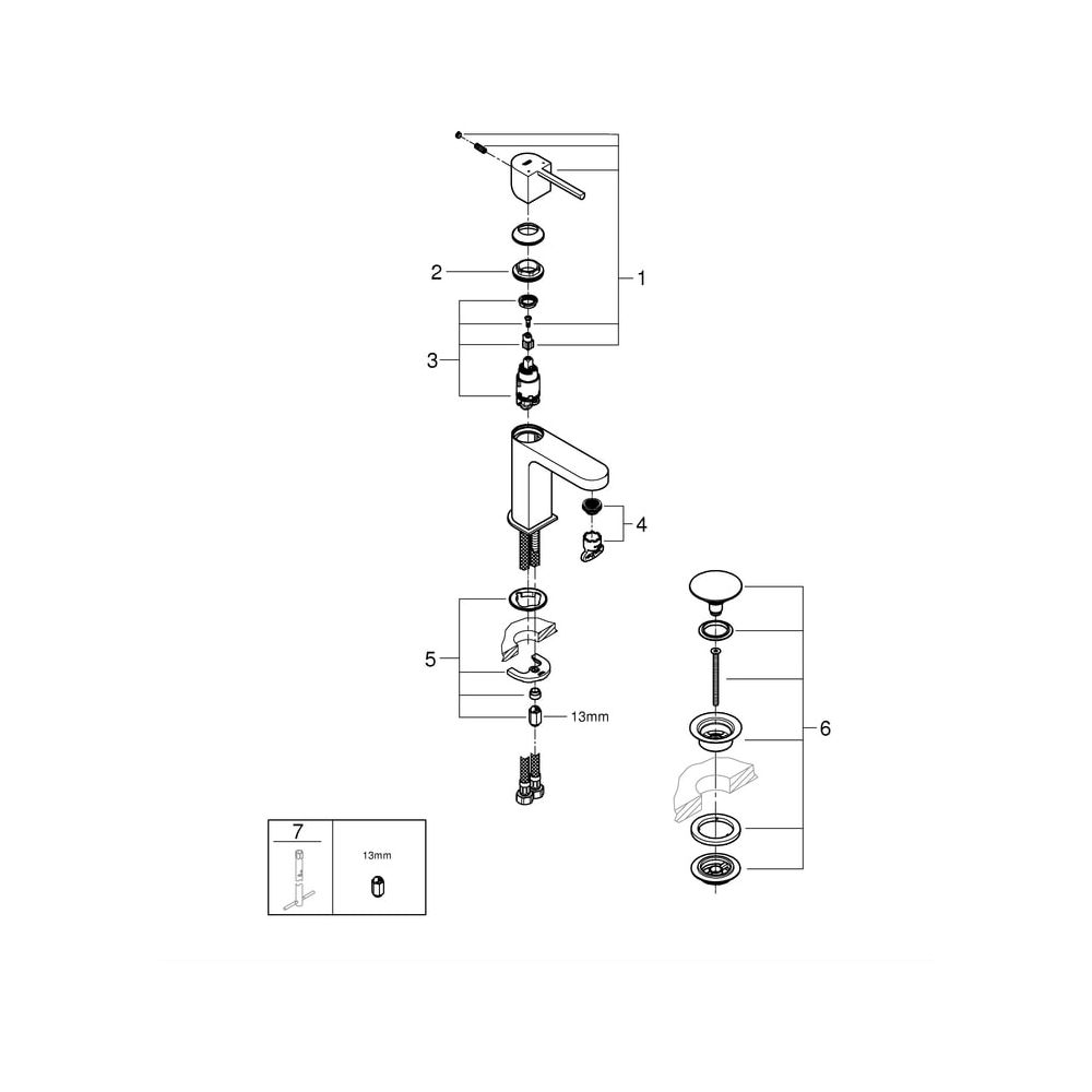 Grohe Plus Einhand-Waschtischbatterie, S-Size, 1-Loch-Montage, glatter Körper, Push-Ope... GROHE-33163003 4005176529702 (Abb. 7)
