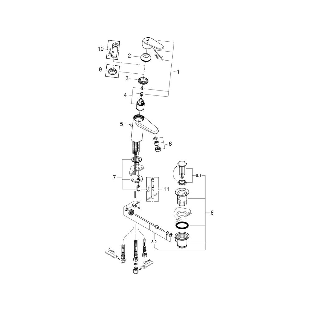 Grohe Eurodisc Cosmopolitan 1-Loch-Einhand-Waschtischbatterie, S-Size, 1 1/4" Zugstange... GROHE-33177002 4005176887550 (Abb. 5)