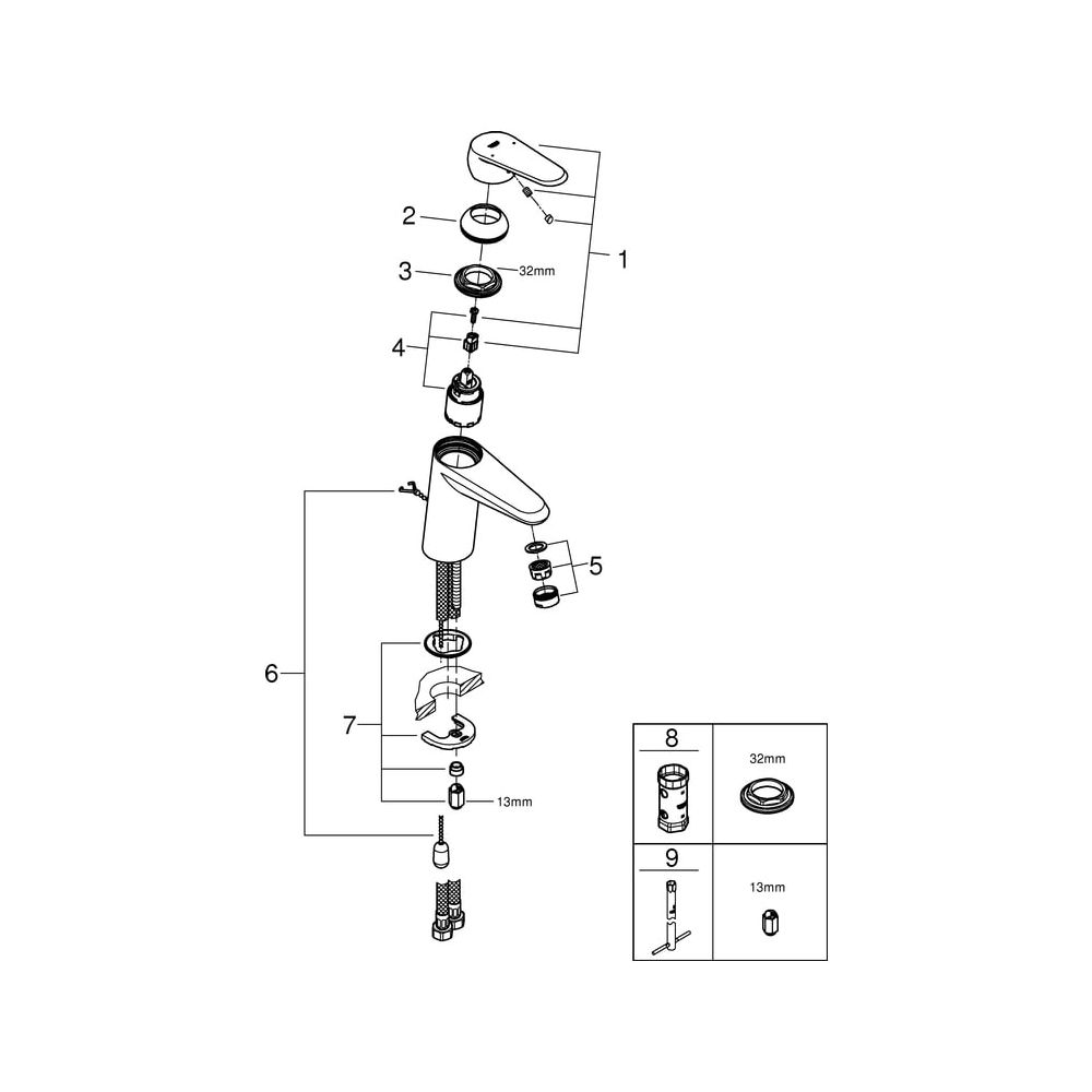 Grohe Eurodisc Cosmopolitan 1-Loch-Einhand-Waschtischbatterie, S-Size, versenkbare Kett... GROHE-3317820E 4005176908828 (Abb. 5)