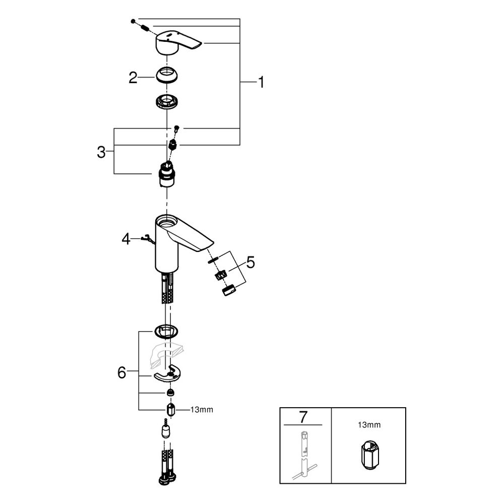 Grohe Eurosmart Einhand-Waschtischbatterie, S-Size, Temperaturbegrenzer, versenkbare Ke... GROHE-33188003 4005176613203 (Abb. 9)