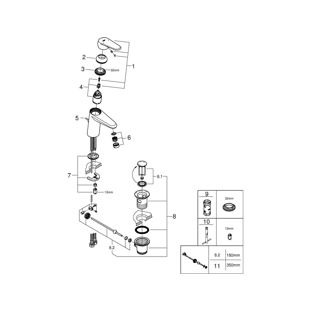 Grohe Eurodisc Cosmopolitan 1-Loch-Einhand-Waschtischbatterie, S-Size, 5,7l/min SpeedCl... GROHE-3319020E 4005176887482 (Abb. 6)