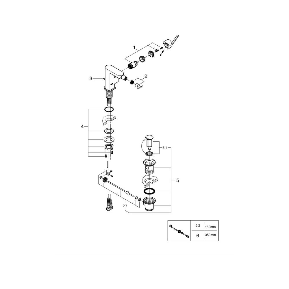 Grohe Plus Einhand-Bidetbatterie, 1-Loch-Montage, 1 1/4" Zugstangen-Garnitur, Chrom, 33... GROHE-33241003 4005176529849 (Abb. 7)