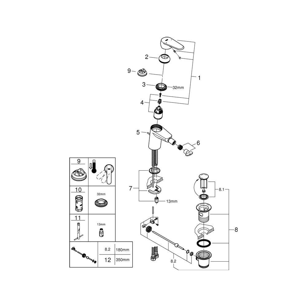 Grohe Eurodisc Cosmopolitan Einhand-Bidetbatterie, 1-Loch-Montage, 1 1/4" Zugstangen-Ga... GROHE-33244002 4005176888779 (Abb. 6)