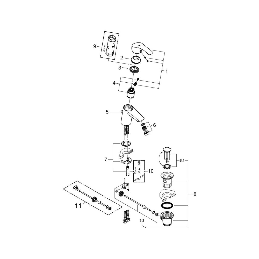 Grohe Eurosmart Einhand-Waschtischbatterie, S-Size, 1 1/4" Zugstangen-Garnitur, Chrom, ... GROHE-33265002 4005176861543 (Abb. 4)