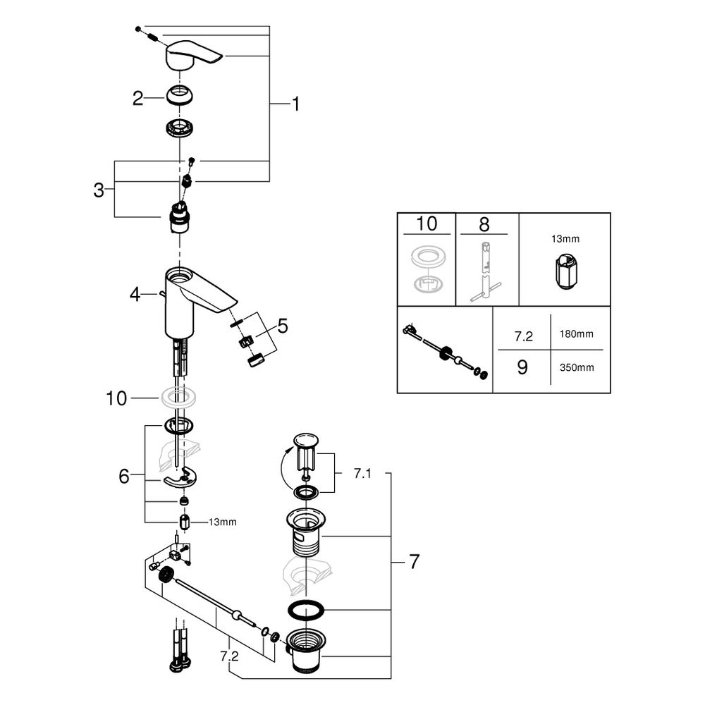 Grohe Eurosmart Einhand-Waschtischbatterie, S-Size, Temperaturbegrenzer, Zugstangen-Gar... GROHE-33265003 4005176613197 (Abb. 9)