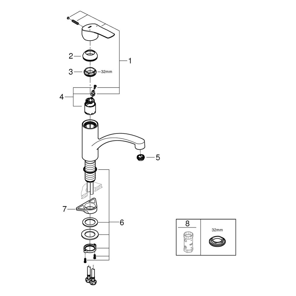 Grohe Eurosmart Einhand-Spültischbatterie, 1-Loch-Montage, flacher Auslauf, schwenkbar... GROHE-33281003 4005176635366 (Abb. 12)