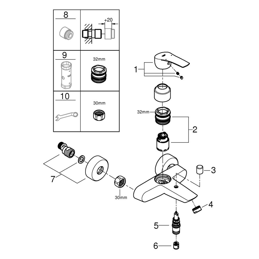 Grohe Eurosmart Einhand-Wannenbatterie, Wandmontage, Mattschwarz, 333002433... GROHE-333002433 4067393017332 (Abb. 4)