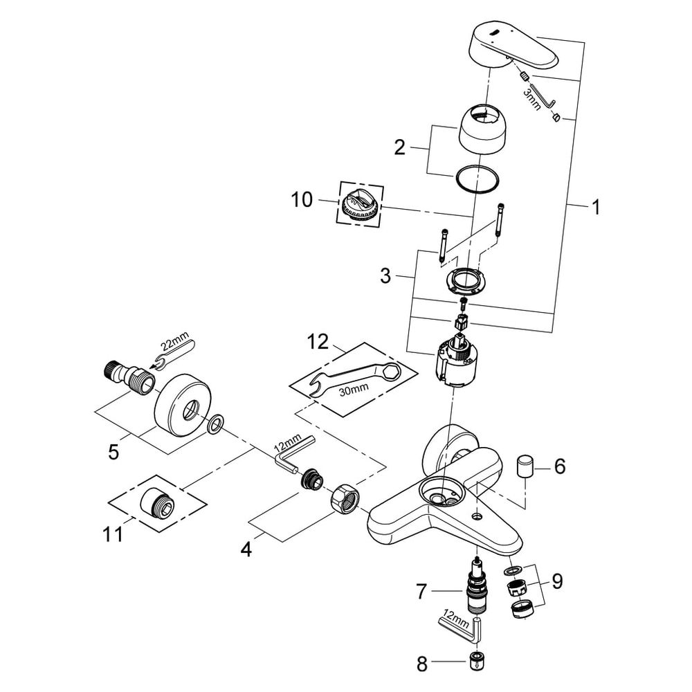 Grohe Eurodisc Cosmopolitan Einhand-Wannenbatterie, Wandmontage, Chrom, 33390002... GROHE-33390002 4005176887796 (Abb. 6)