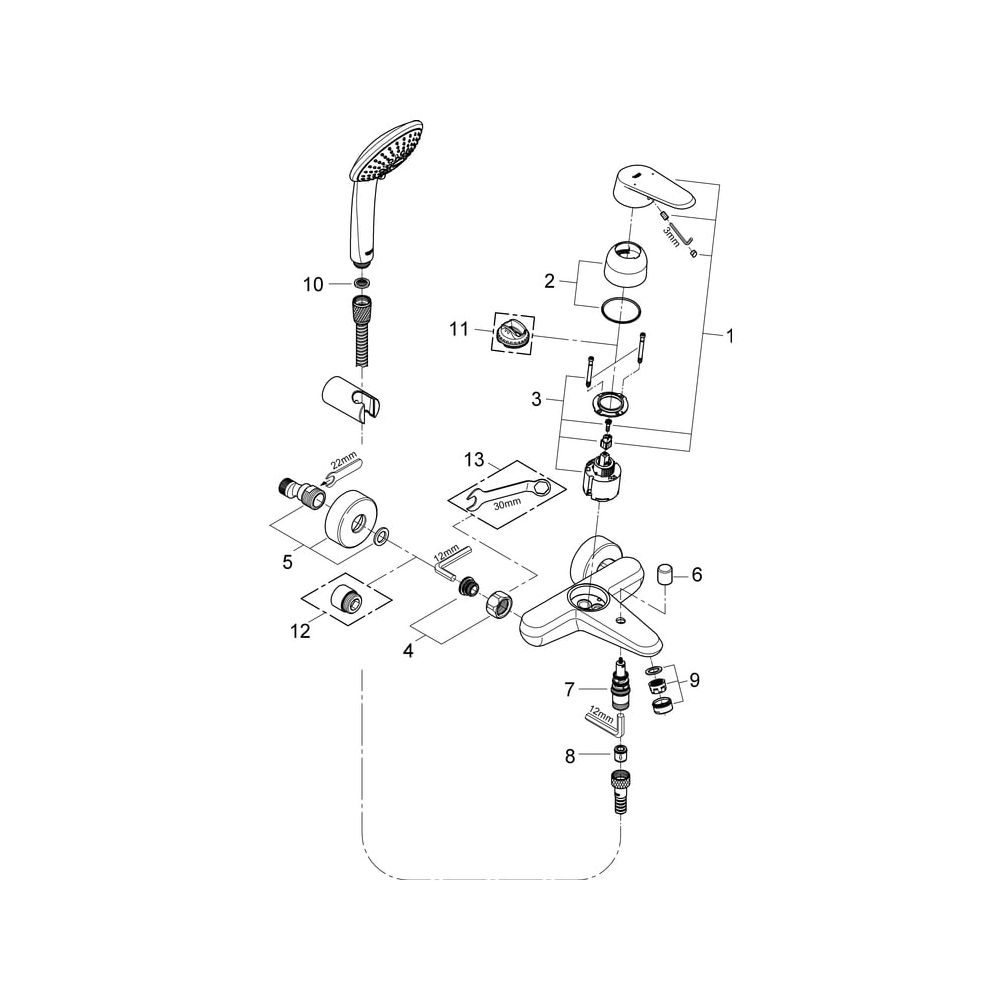 Grohe Eurodisc Cosmopolitan Einhand-Wannenbatterie, Wandmontage, mit Brausegarnitur, Ch... GROHE-33395002 4005176887802 (Abb. 7)