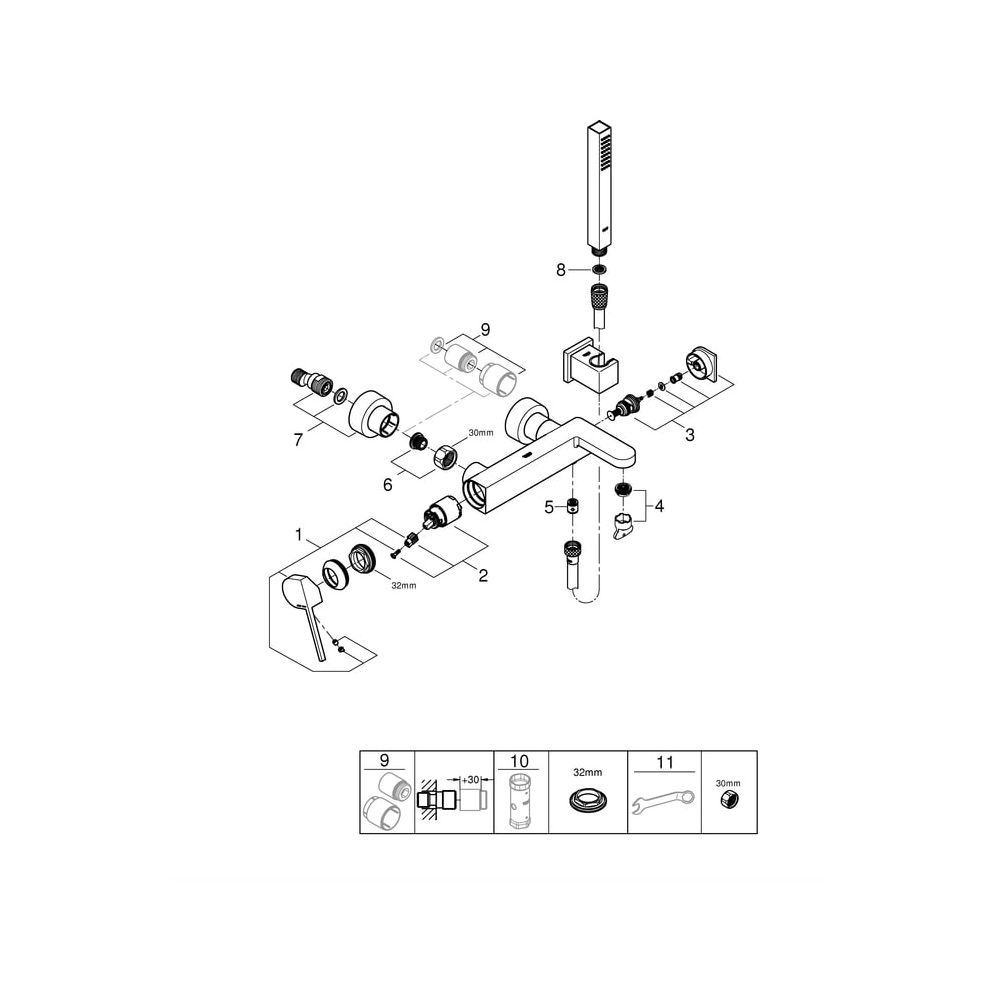 Grohe Plus Einhand-Wannenbatterie, Wandmontage, mit Euphoria Cube Brausegarnitur, Chro... GROHE-33547003 4005176529818 (Abb. 10)