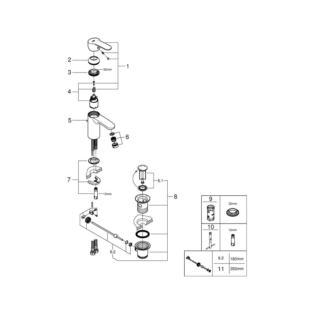 Grohe Eurostyle Cosmopolitan 1-Loch-Einhand-Waschtischbatterie, S-Size, 1 1/4" Zugstang... GROHE-3355220E 4005176886300 (Abb. 6)