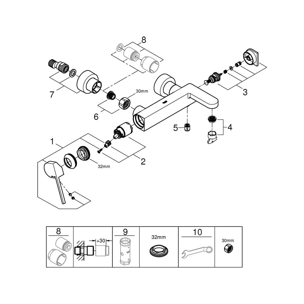 Grohe Plus Einhand-Wannenbatterie, Wandmontage, Chrom, 33553003... GROHE-33553003 4005176529795 (Abb. 10)