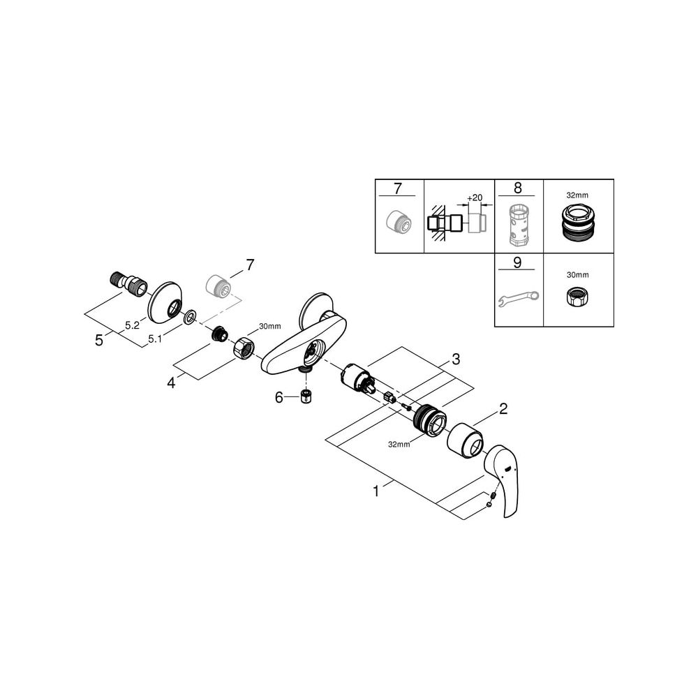 Grohe Eurosmart Einhand-Brausebatterie, Wandmontage, Chrom, 33555002... GROHE-33555002 4005176862304 (Abb. 7)