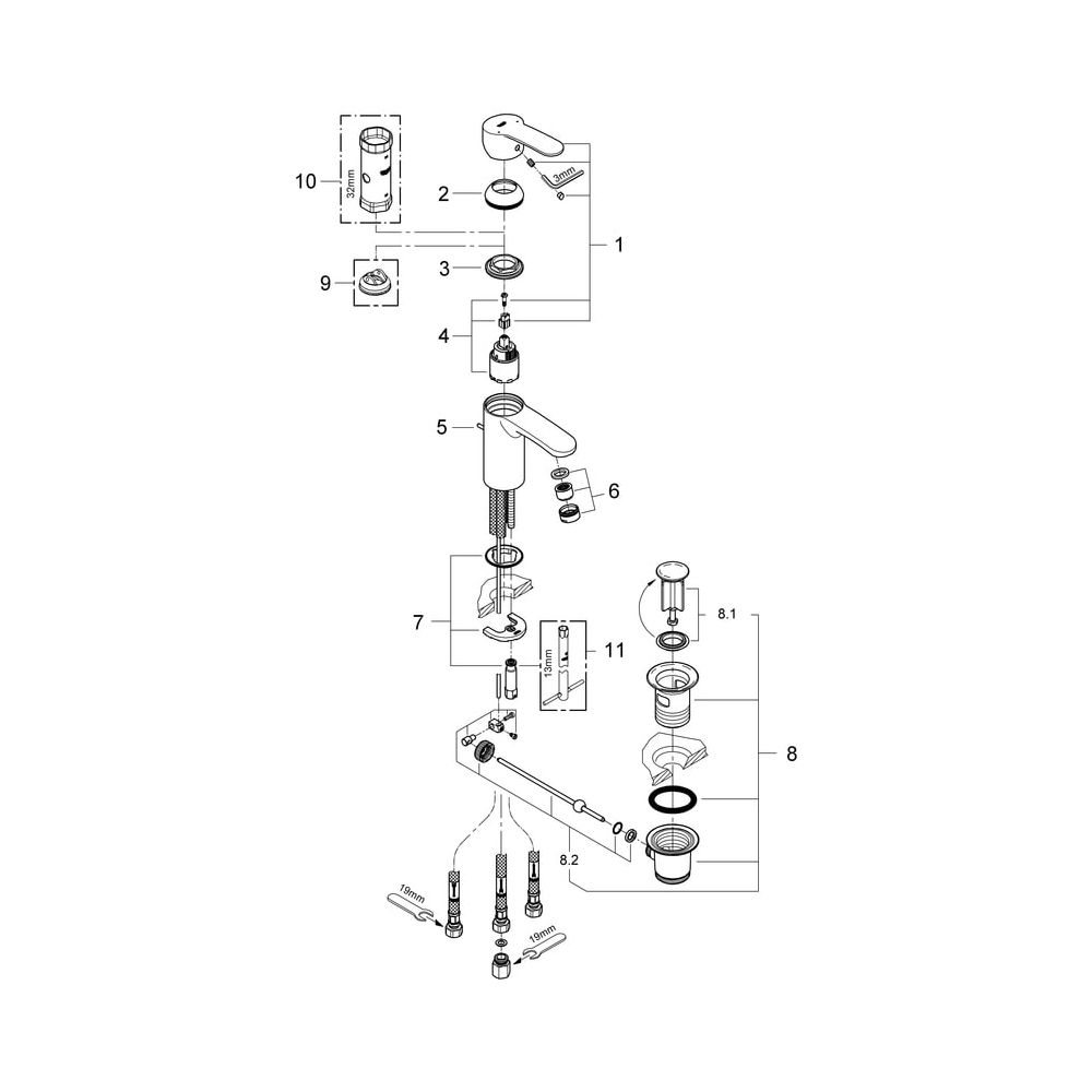Grohe Eurostyle Cosmopolitan Einhand-Waschtischbatterie, S-Size, Niederdruck, 1 1/4" Zu... GROHE-33561002 4005176886379 (Abb. 5)