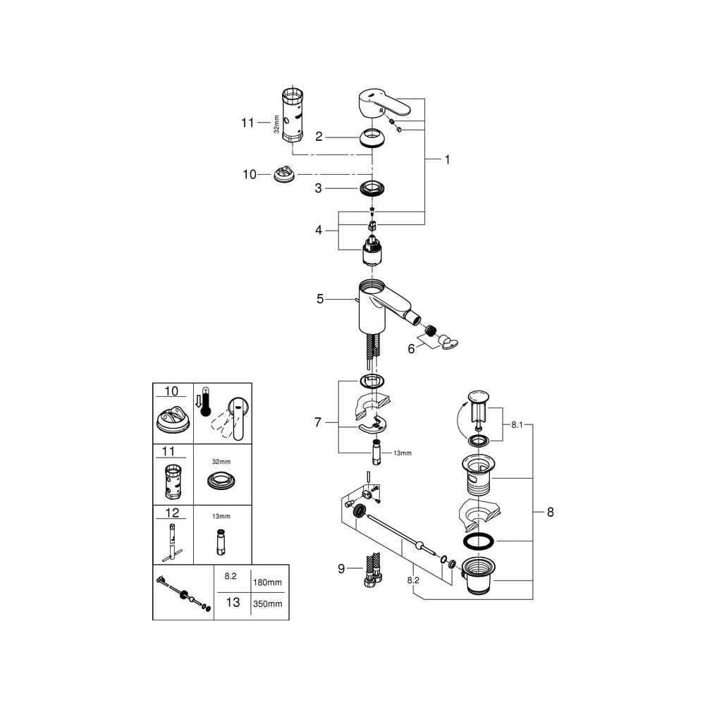 Grohe Eurostyle Cosmopolitan Einhand-Bidetbatterie, 1-Loch-Montage, 1 1/4" Zugstangen-G... GROHE-33565002 4005176887000 (Abb. 6)