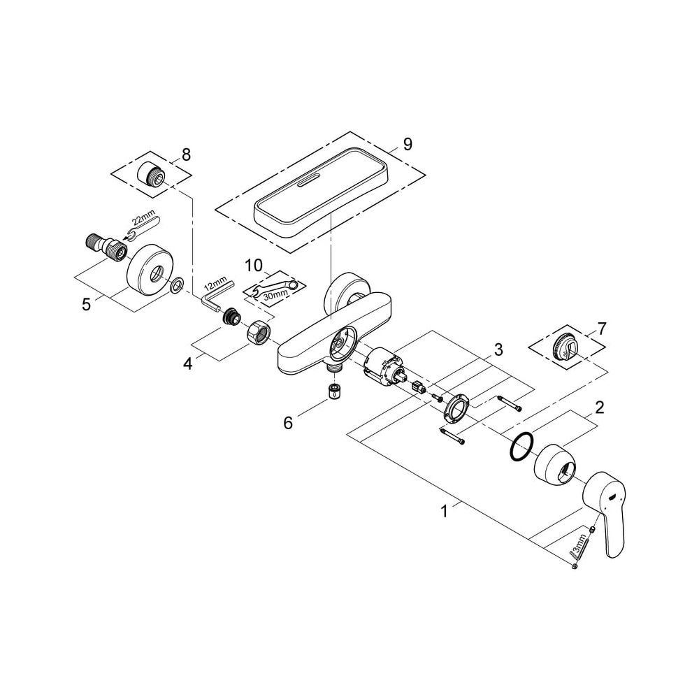Grohe Eurostyle Cosmopolitan Einhand-Brausebatterie Wandmontage, Chrom, 33590002... GROHE-33590002 4005176887048 (Abb. 7)