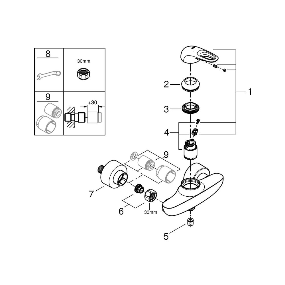 Grohe Einhand-Brausebatterie Eurostyle, Aufputz Wandmontage, offener Metall-Hebelgriff,... GROHE-33590LS3 4005176334511 (Abb. 5)