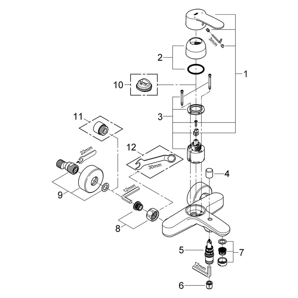 Grohe Eurostyle Cosmopolitan Einhand-Wannenbatterie, Wandmontage, Chrom, 33591002... GROHE-33591002 4005176887123 (Abb. 10)