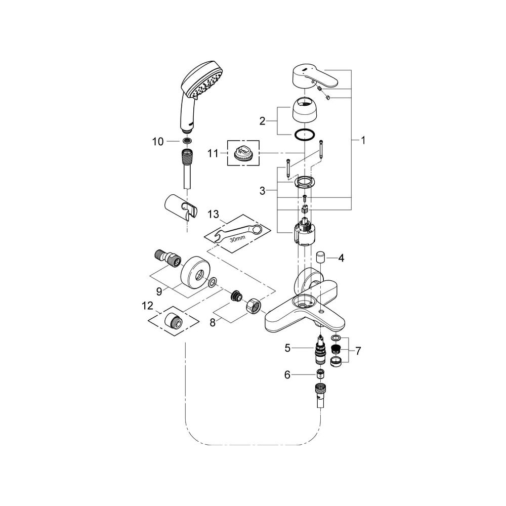 Grohe Eurostyle Cosmopolitan Einhand-Wannenbatterie, mit Wandhalterset, Chrom, 3359220A... GROHE-3359220A 4005176454288 (Abb. 6)