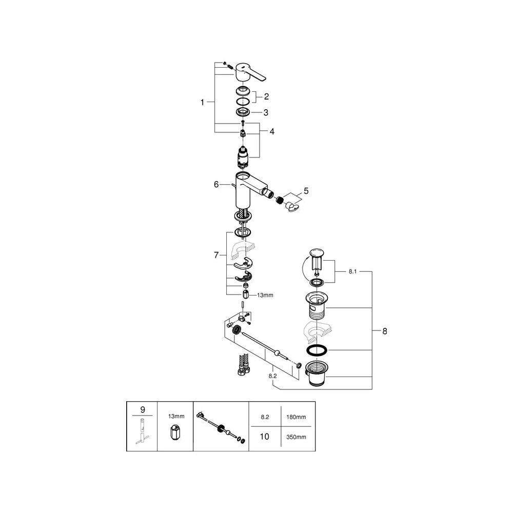 Grohe Einhand-Bidetbatterie Lineare, 1-Loch-Montage, Zugstangen-Ablaufgarnitur 1 1/4", ... GROHE-33848001 4005176409172 (Abb. 5)