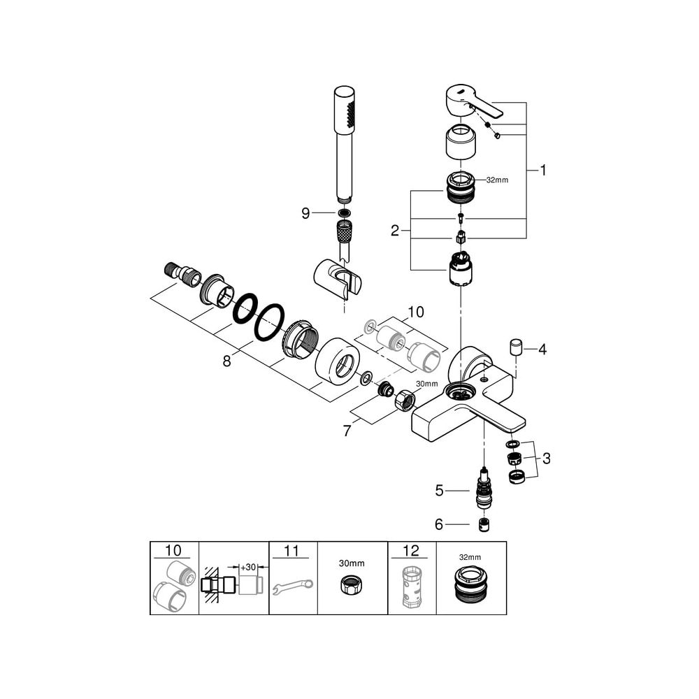 Grohe Lineare Einhand-Wannenbatterie, Wandmontage, mit Brausegarnitur, Temperaturbegren... GROHE-33850001 4005176409196 (Abb. 7)