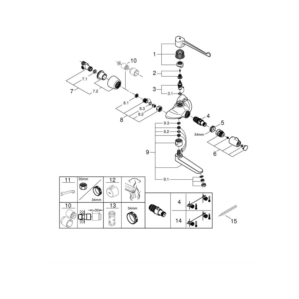 Grohe Grohtherm Special Thermostat-Waschtischbatterie, für Armhebelbetätigung, Wandmont... GROHE-34020001 4005176990984 (Abb. 6)