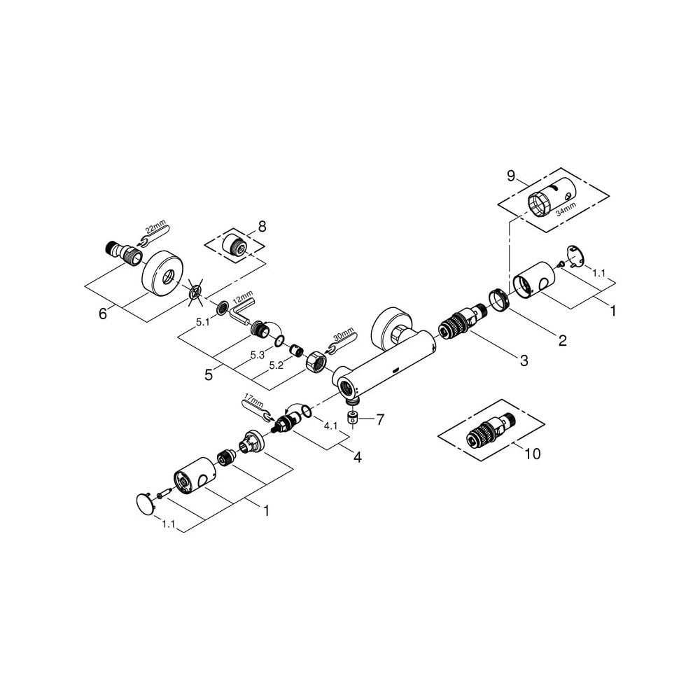 Grohe Thermostat-Brausebatterie Grohtherm 1000 C Wandmontage, Supersteel, 34065DC2... GROHE-34065DC2 4005176374432 (Abb. 5)