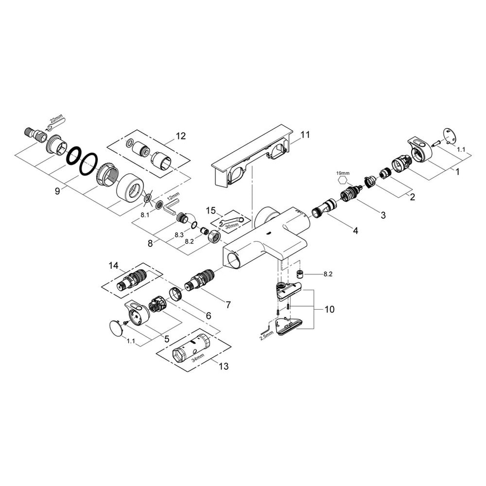 Grohe Grohtherm 2000 Thermostat-Wannenbatterie, Wandmontage, mit Duschablage, Chrom, 34... GROHE-34464001 4005176926433 (Abb. 9)