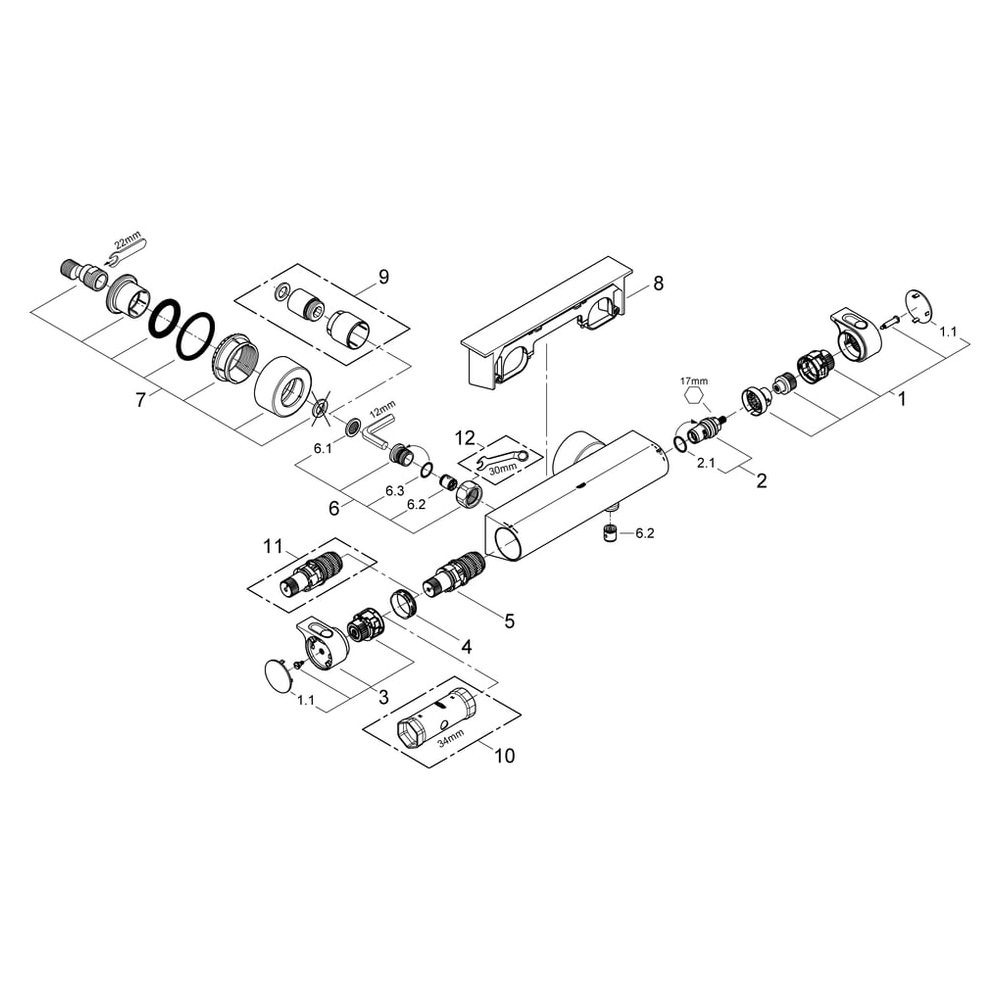 Grohe Grohtherm 2000 Thermostat-Brausebatterie, Wandmontage, mit Duschablage, Chrom, 3... GROHE-34469001 4005176926396 (Abb. 11)